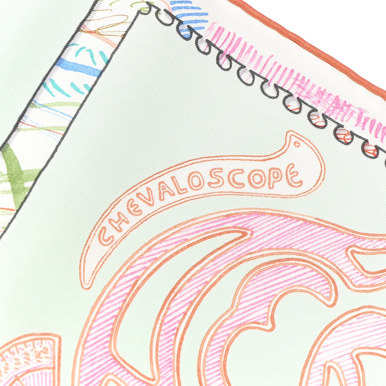 Hermes Chevaloscope Scarf 90 Vert D'eau Corail Bleu 2 of 4