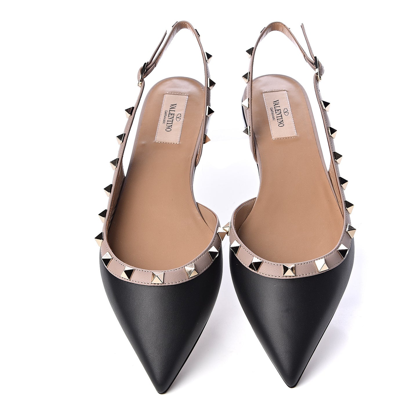 Nappa Rockstud Slingback Flats 39 Black Poudre