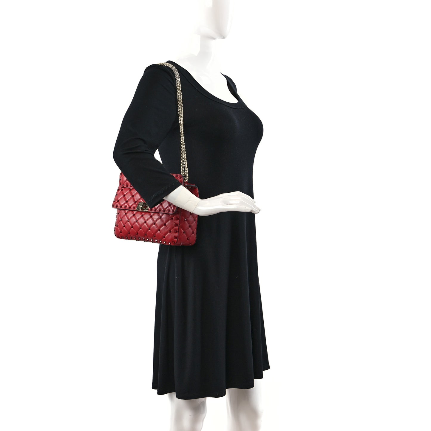 Lambskin Monochrome Medium Rockstud Spike Shoulder Bag Red