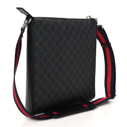 Gucci GG Supreme Monogram Appia Calfskin Web Flat Messenger Bag Black Grey 3 of 10