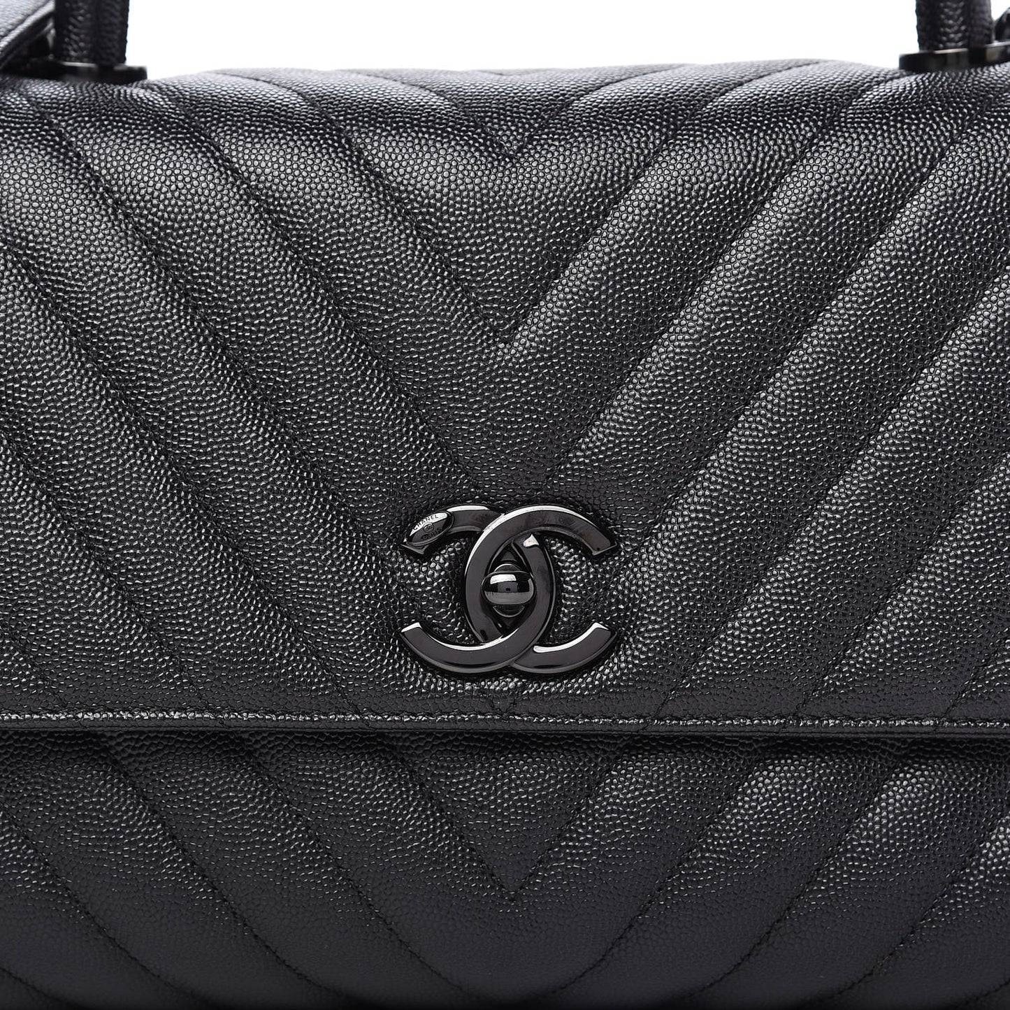 Caviar Chevron Quilted Small Coco Handle Flap So Black