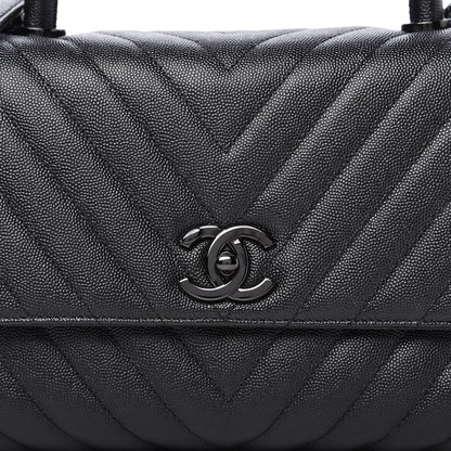 Chanel Caviar Chevron Quilted Small Coco Handle Flap So Black 10 of 11