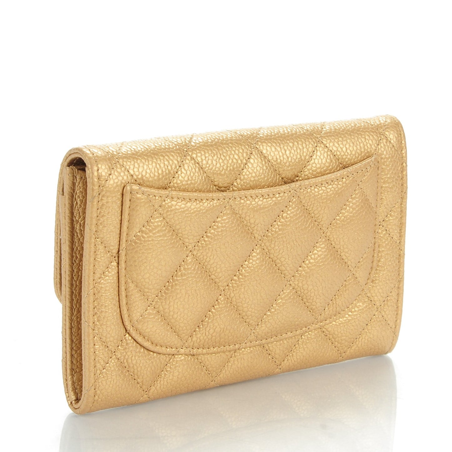 Pearly Caviar Quilted Small Flap Wallet Gold