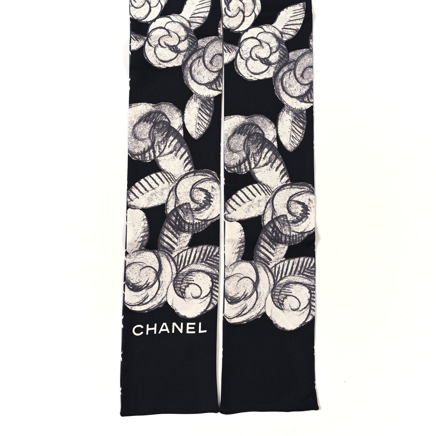Silk Camellia Bandeau Scarf Black White Grey