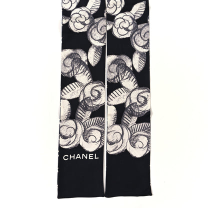 Chanel Silk Camellia Bandeau Scarf Black White Grey 2 of 3
