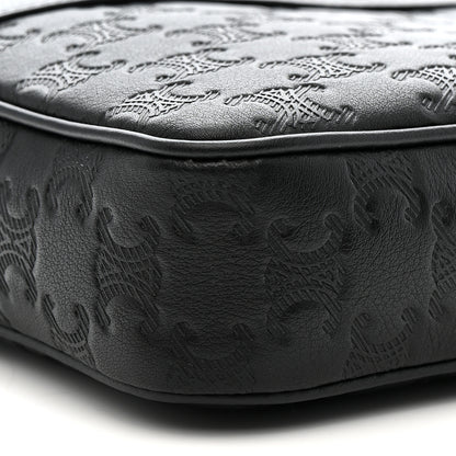 Celine Calfskin Triomphe Embossed Medium Messenger Bag Black 9 of 11
