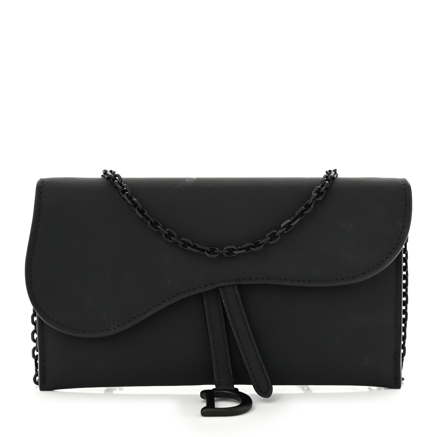 Ultra Matte Calfskin Saddle Chain Wallet Pouch Black