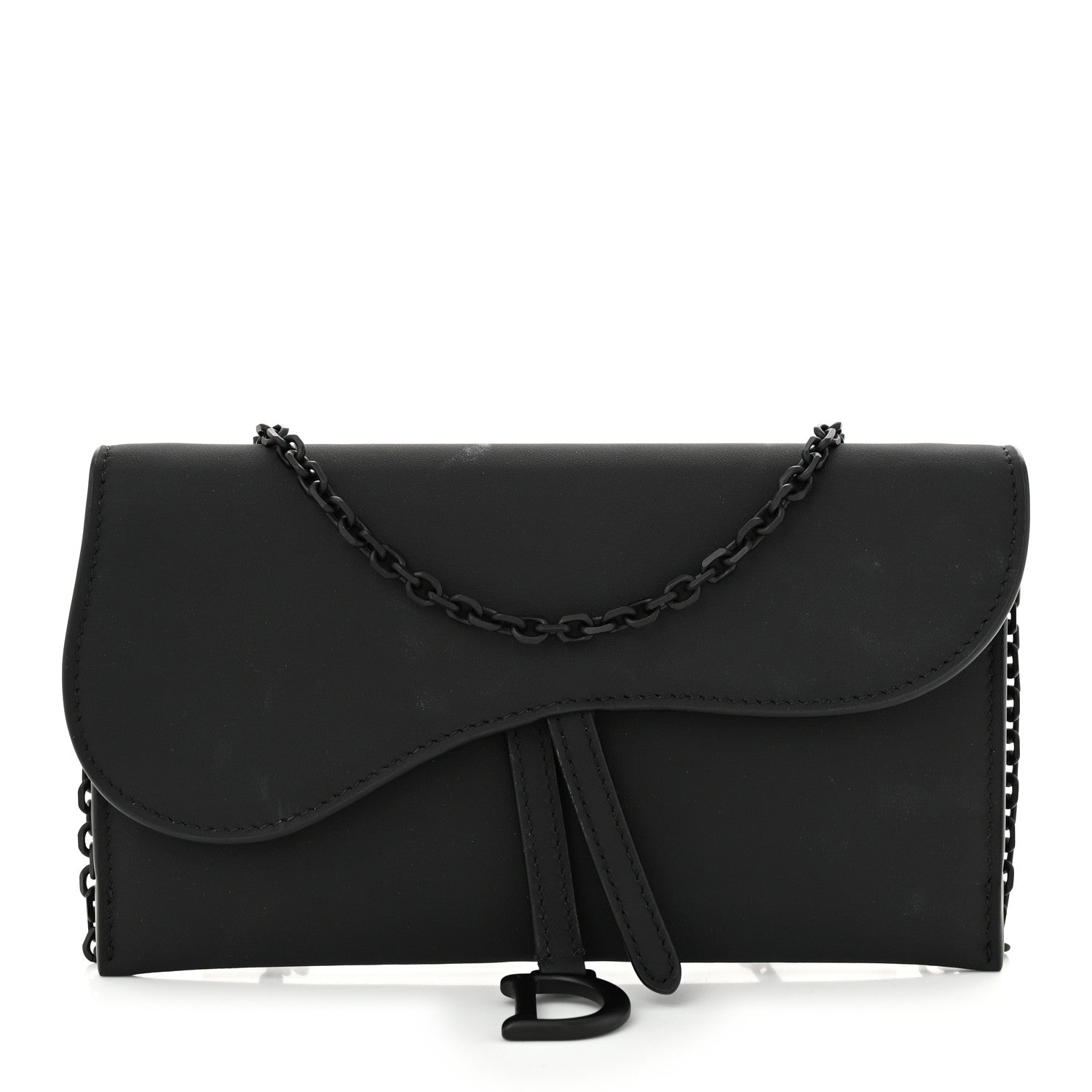 Christian Dior Ultra Matte Calfskin Saddle Chain Wallet Pouch Black 1 of 11
