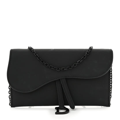 Christian Dior Ultra Matte Calfskin Saddle Chain Wallet Pouch Black 1 of 11