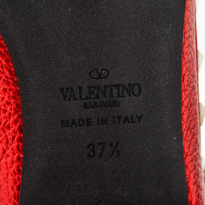 Valentino Garavani Metallic Pebbled Calfskin Rockstud Cage Ballerina Flats 37.5 Rosso Valentino 6 of 8