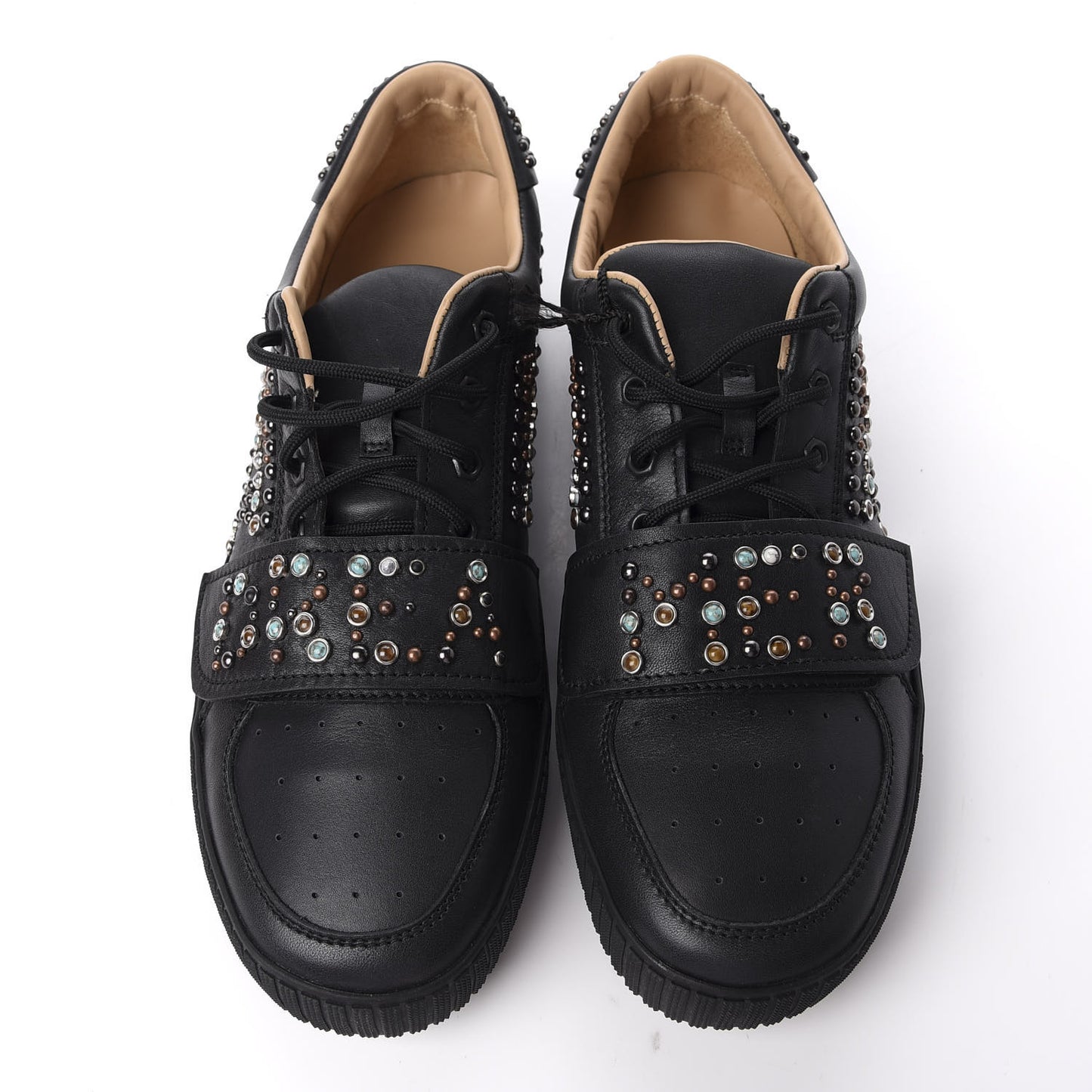 Calfskin Mens Stud Sneakers 44 Black