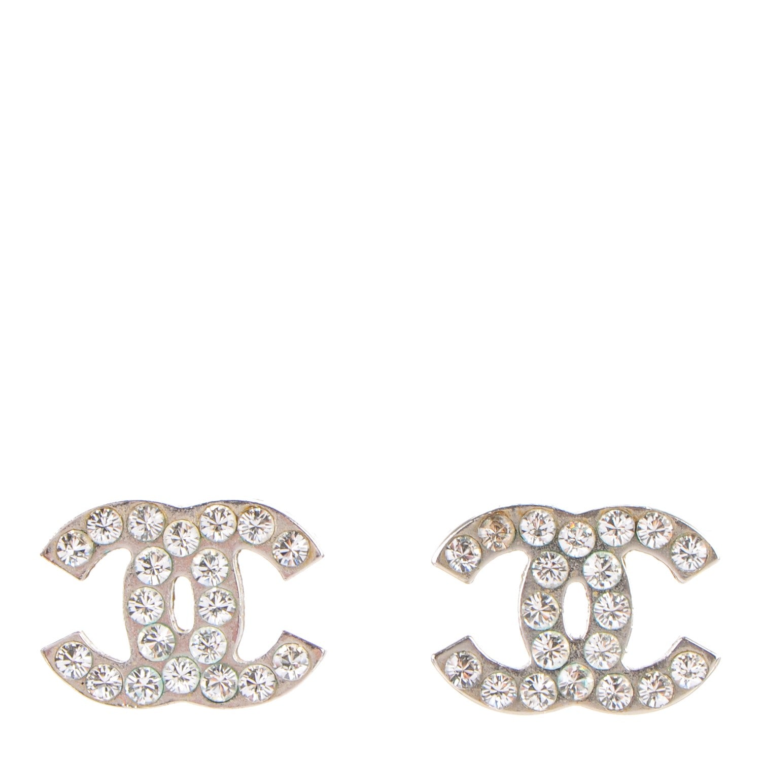 Chanel Crystal Timeless CC Earrings Silver 1 of 3