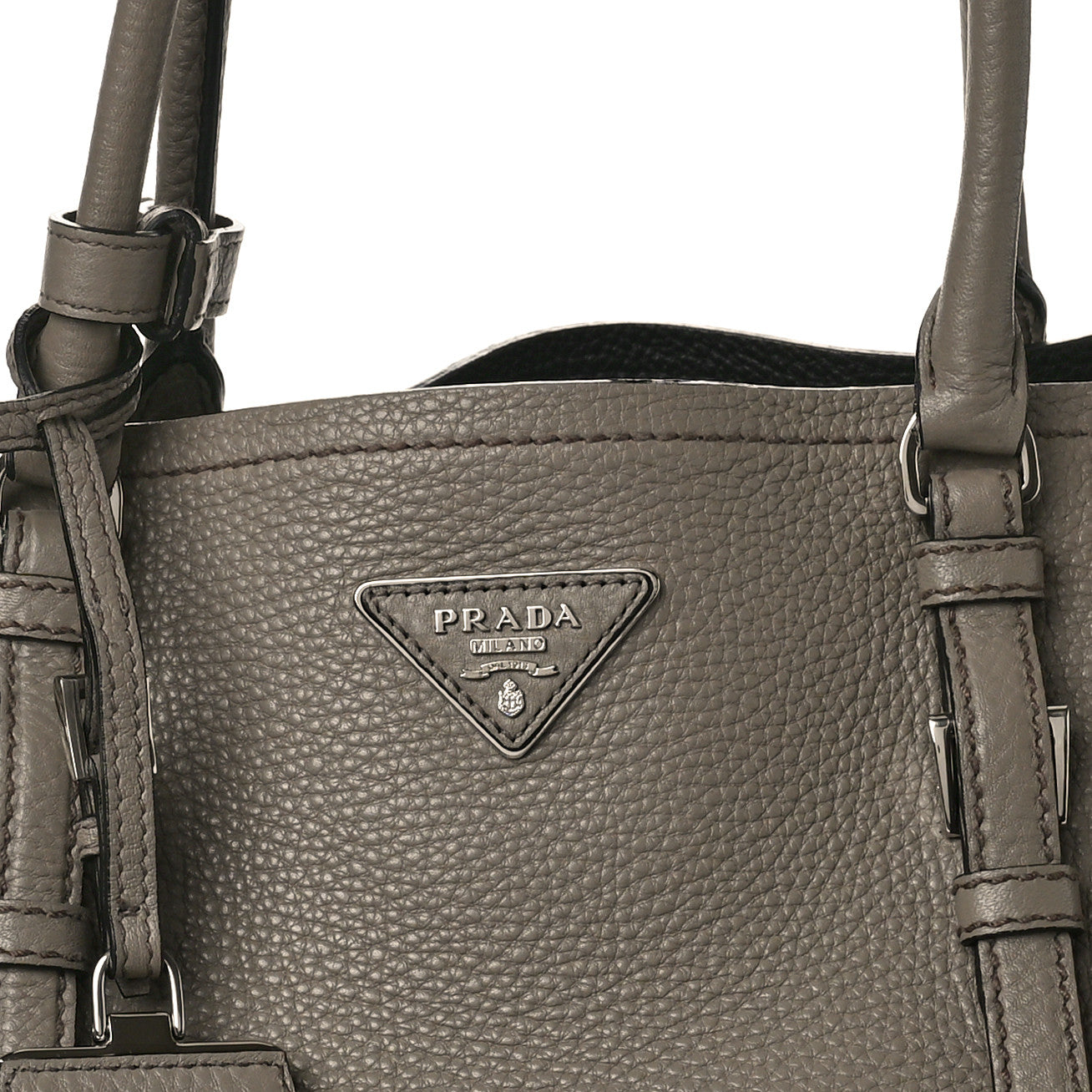 Vitello Daino Medium Double Handle Tote Argilla Black