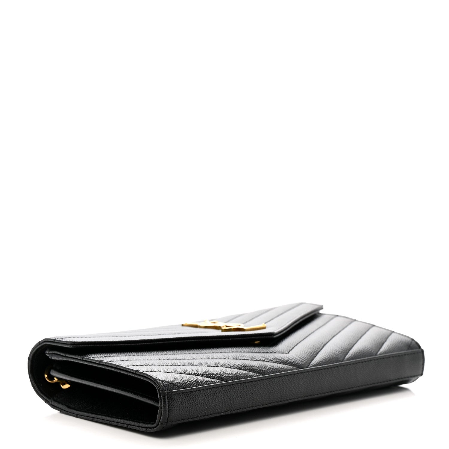 Saint Laurent Grain De Poudre Matelasse Chevron Monogram Chain Wallet Black 4 of 11