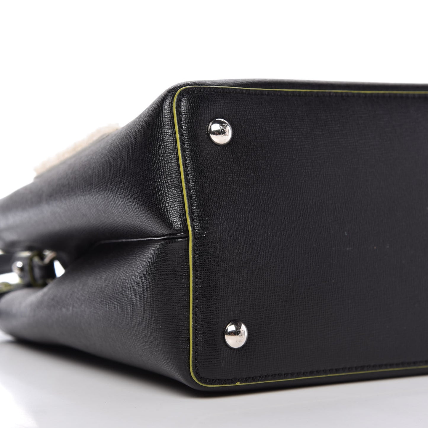 Vitello Elite Shearling Block Letter Petite 2Jours Tote Black
