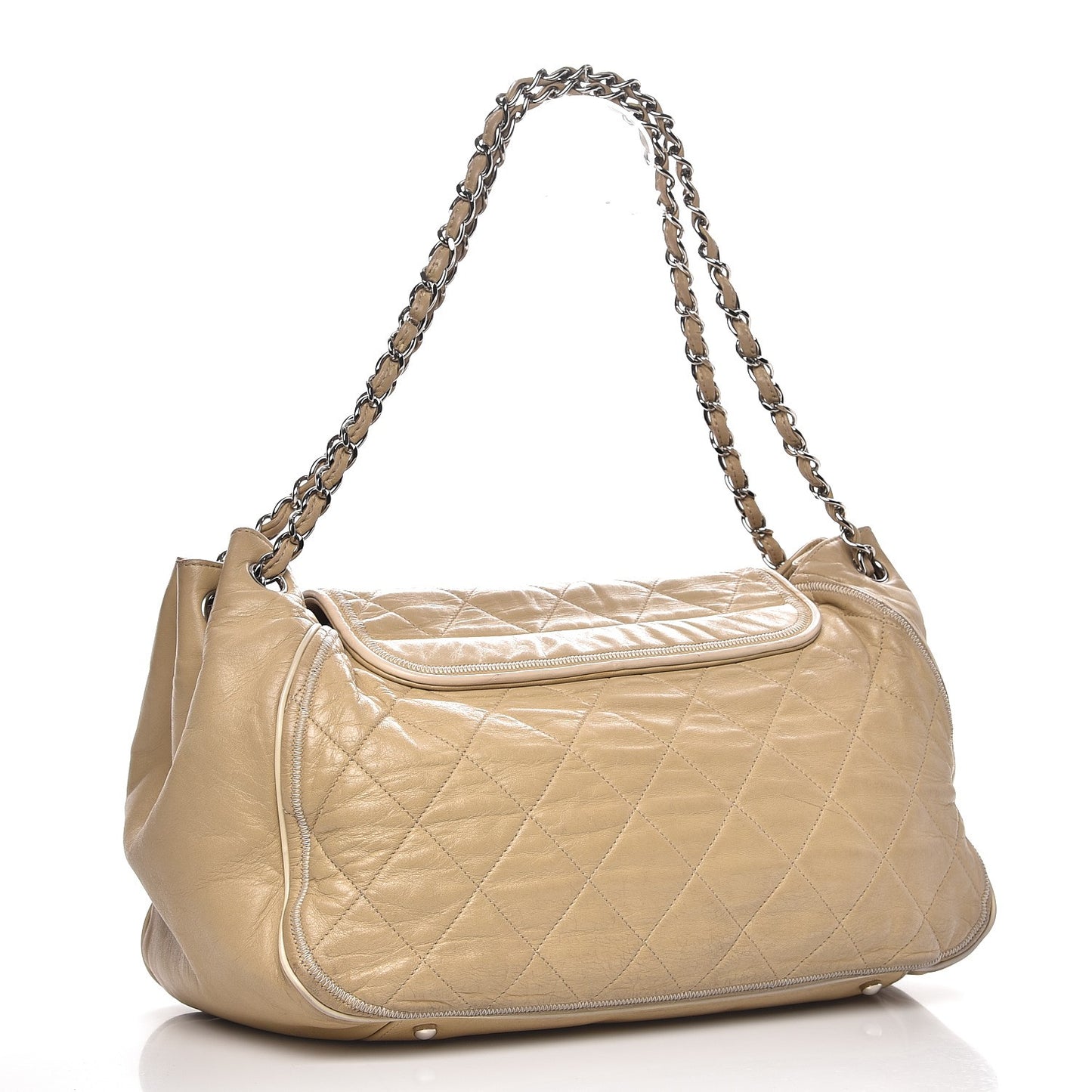 Lambskin Quilted Large East West Accordion Flap Beige