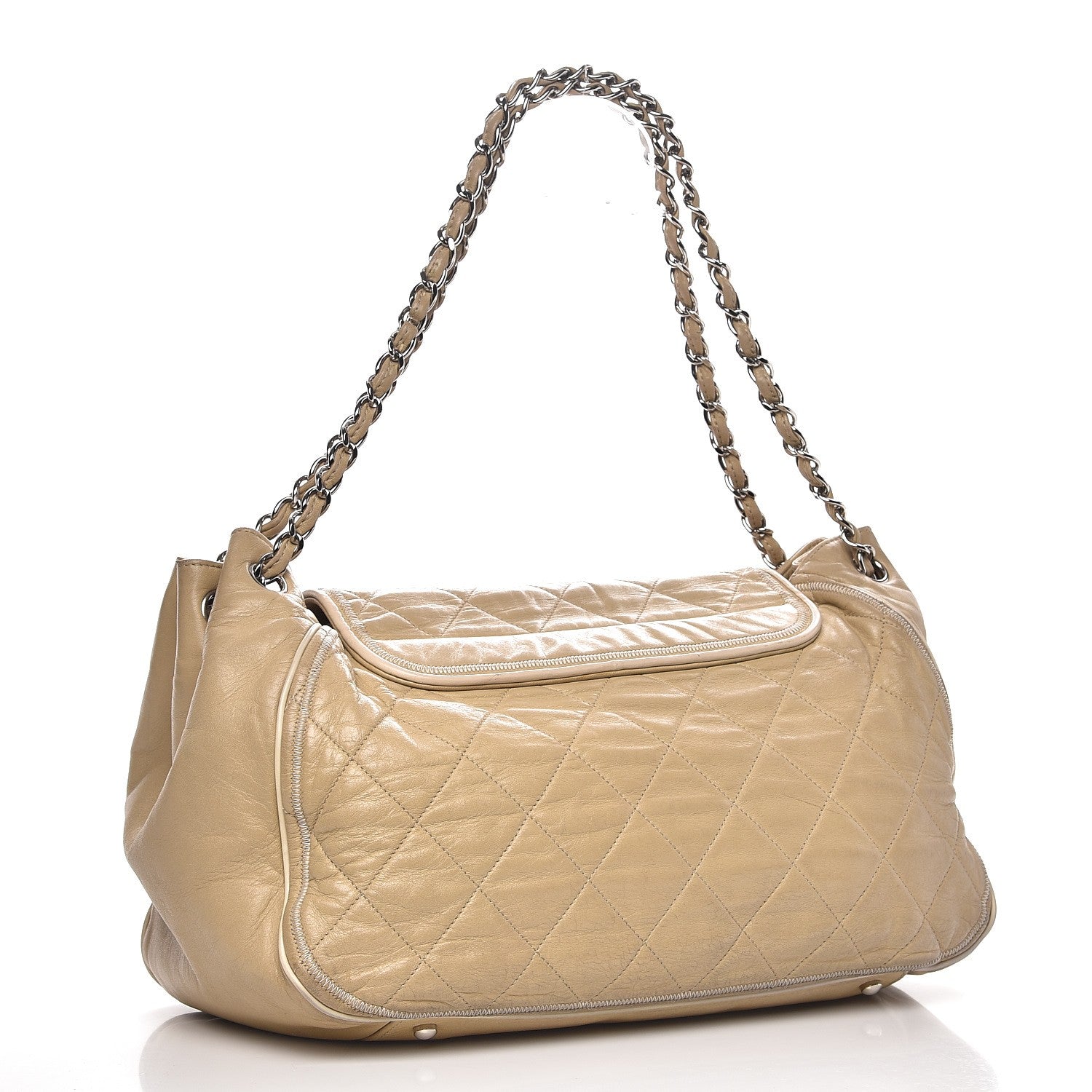 Chanel Lambskin Quilted Large East West Accordion Flap Beige 3 of 14