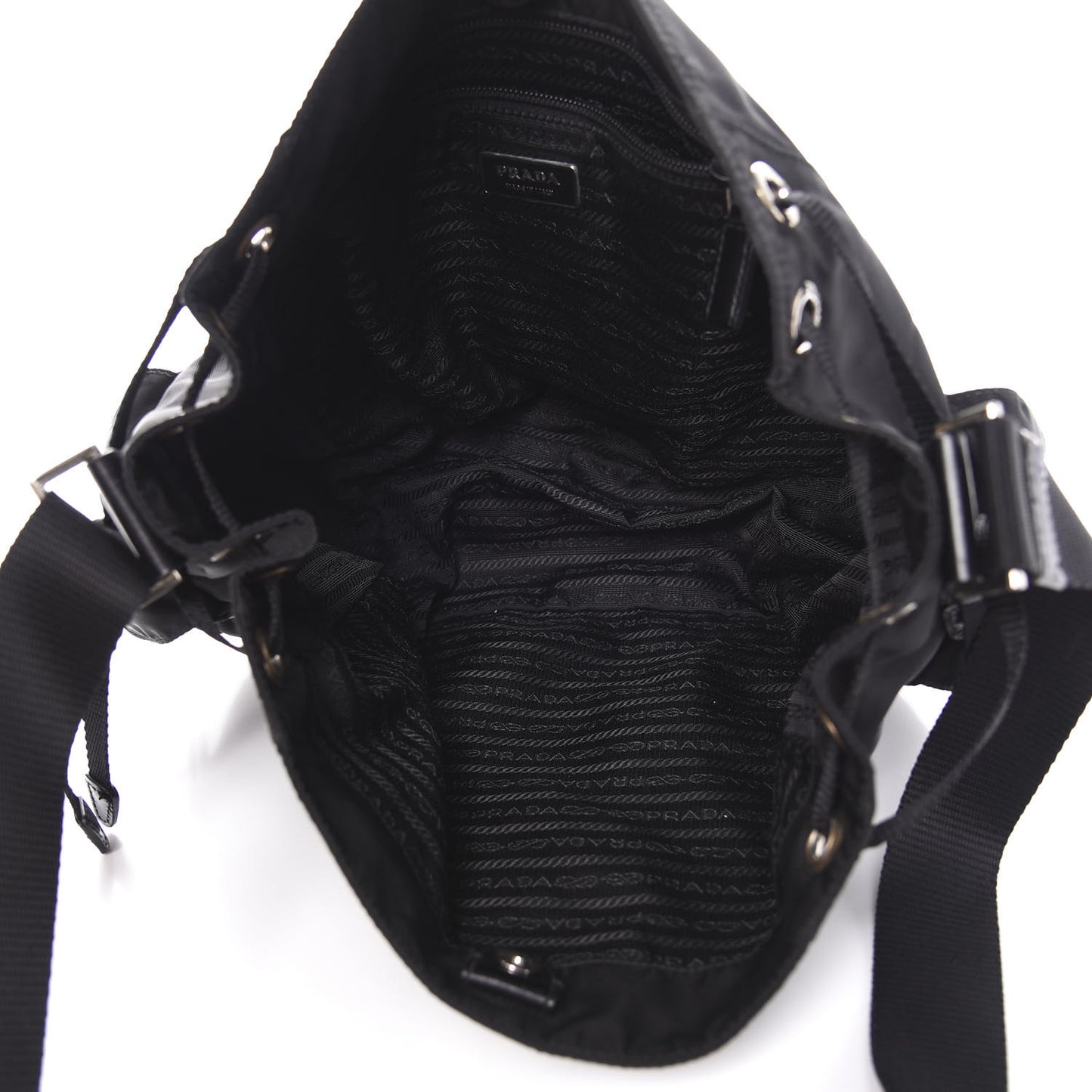 Tessuto Nylon Soft Calfskin Drawstring Shoulder Bag Black