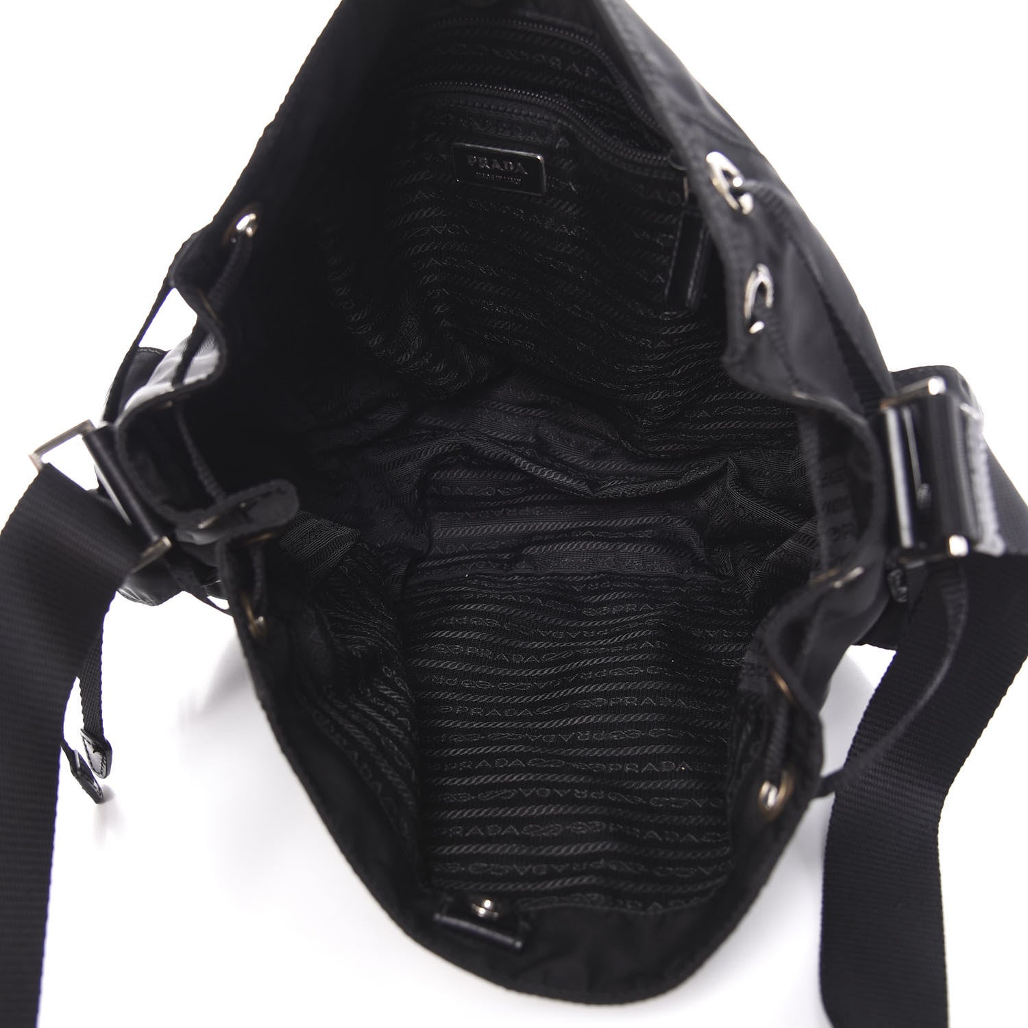 Prada Tessuto Nylon Soft Calfskin Drawstring Shoulder Bag Black 4 of 9