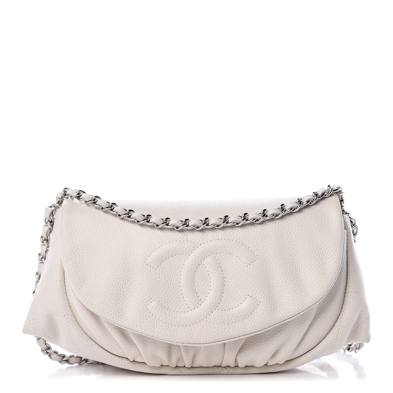 Chanel Caviar Half Moon Wallet On Chain WOC White 1 of 13