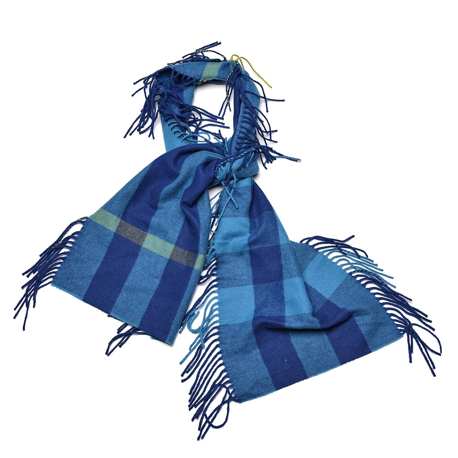 Burberry Cashmere Check Happy Fringe Scarf Blue 1 of 4