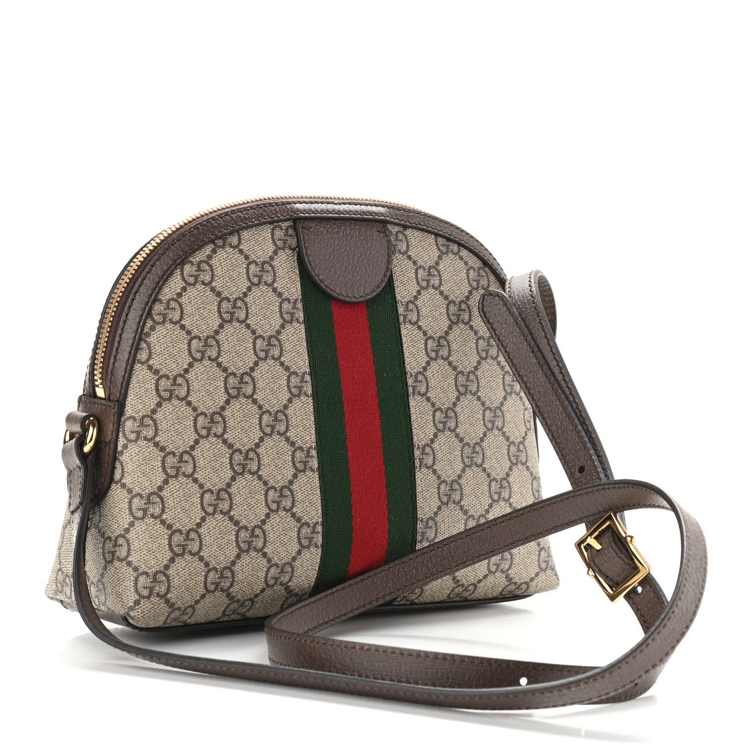 Gucci GG Supreme Monogram Textured Dollar Calfskin Web Small Ophidia Dome Shoulder Bag Beige Ebony New Acero 3 of 12