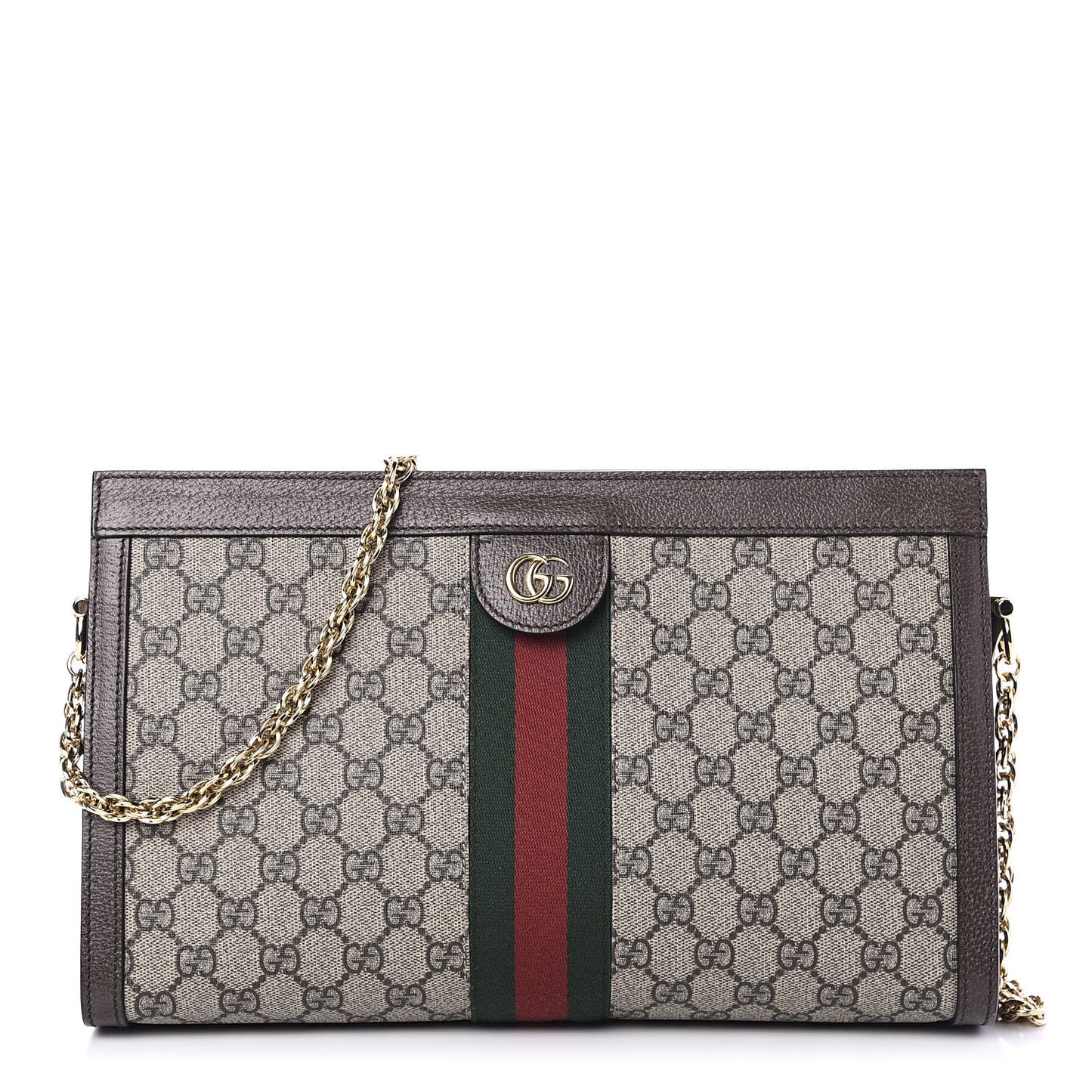 GG Supreme Monogram Web Medium Ophidia Chain Shoulder Bag Brown