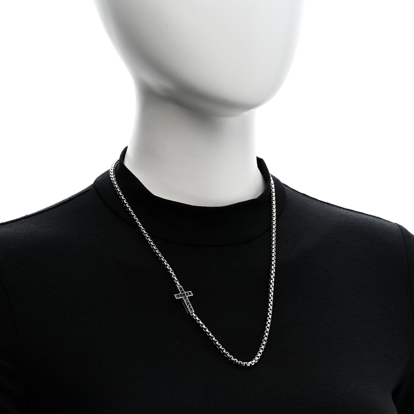 Sterling Silver Black Diamond Streamline Cross Station Necklace 22"