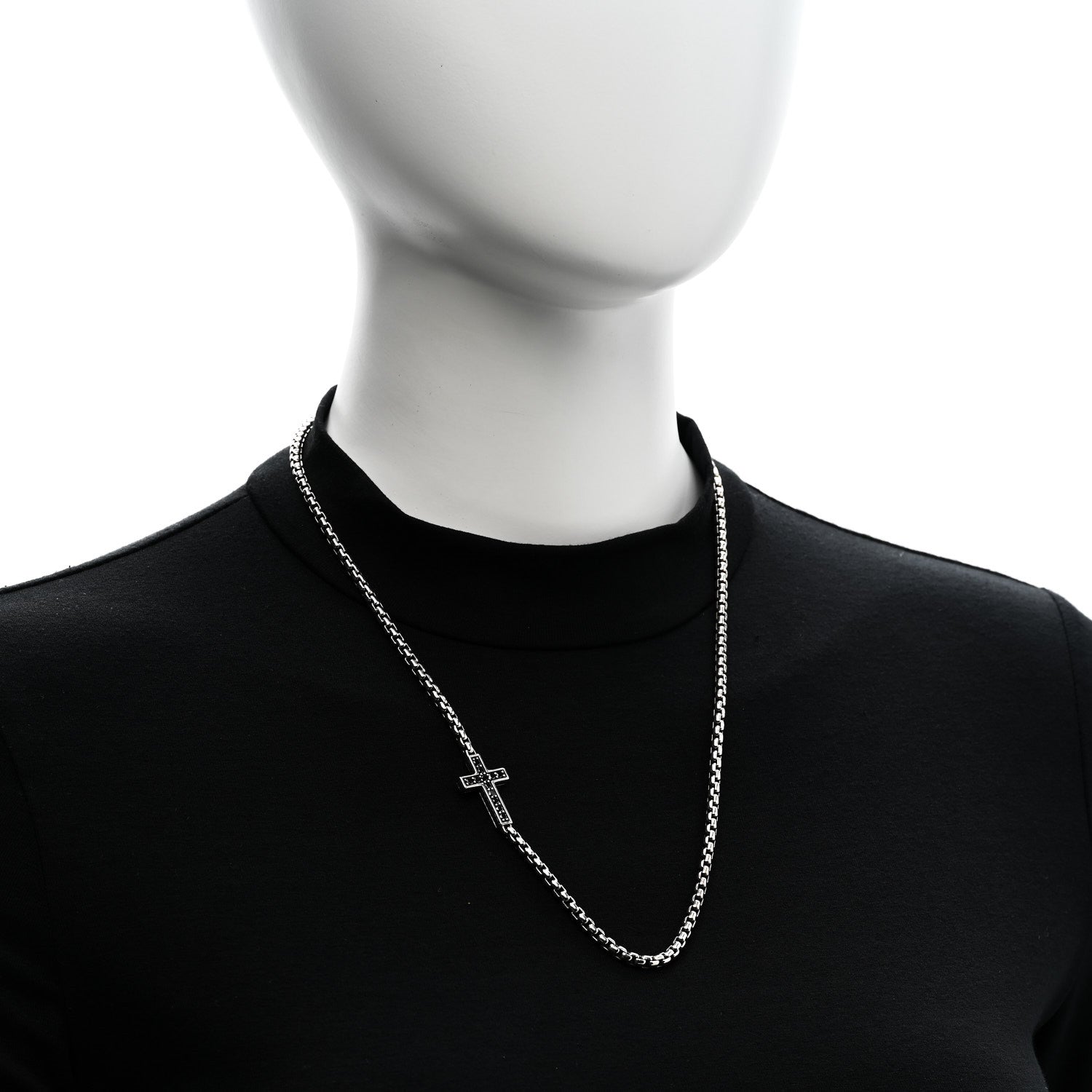 David Yurman Sterling Silver Black Diamond Streamline Cross Station Necklace 22" 2 of 5