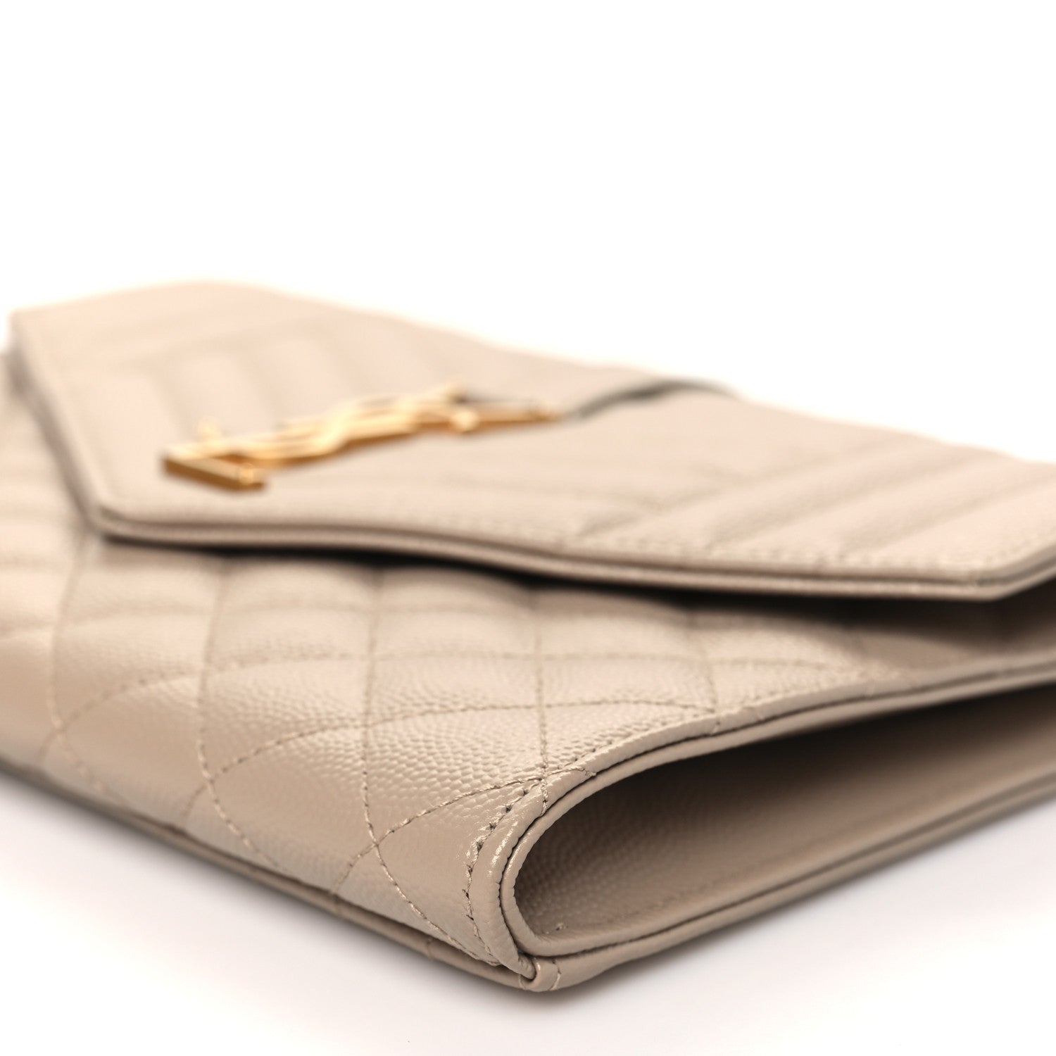 Saint Laurent Grain De Poudre Textured Mixed Matelasse Triquilt Monogram Clutch Dark Beige 10 of 11