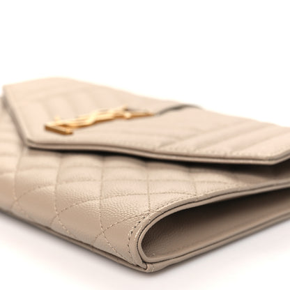Saint Laurent Grain De Poudre Textured Mixed Matelasse Triquilt Monogram Clutch Dark Beige 10 of 11