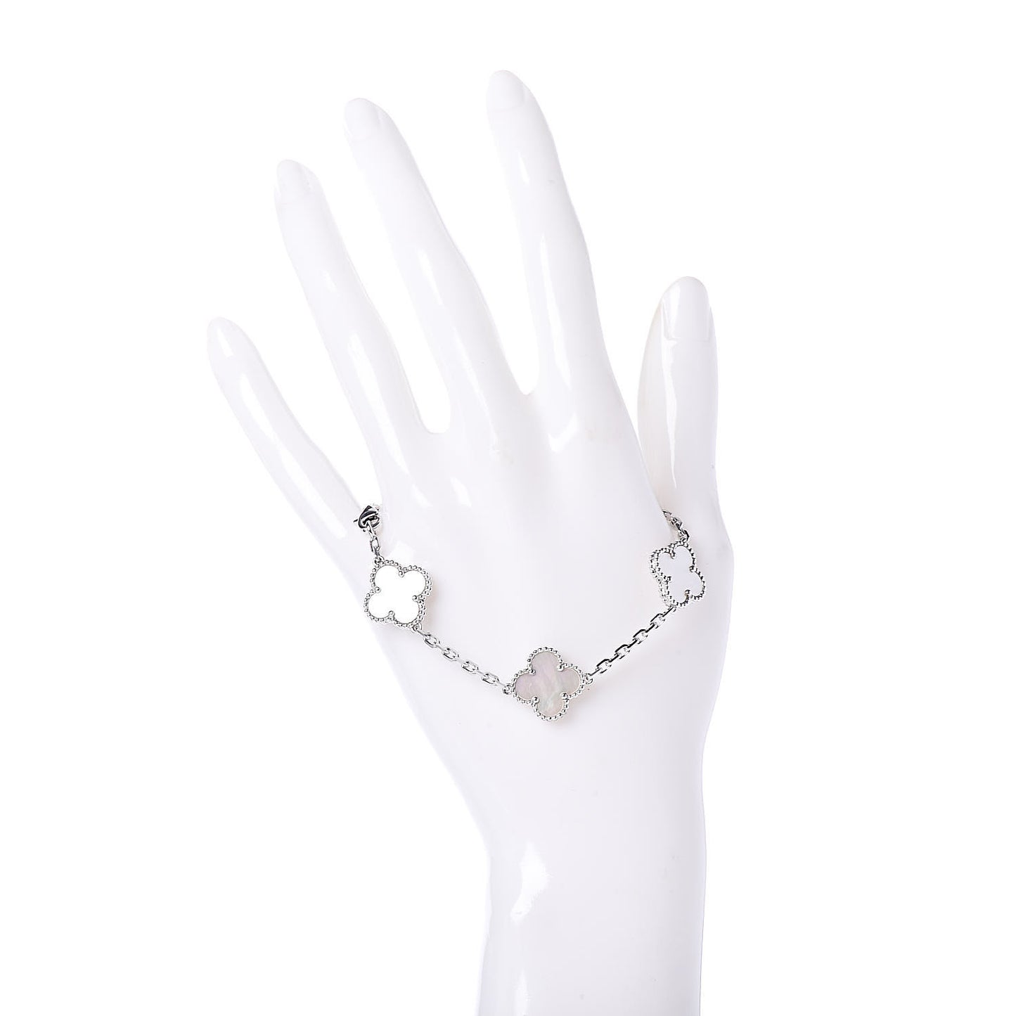 18K White Gold Mother of Pearl 5 Motifs Vintage Alhambra Bracelet