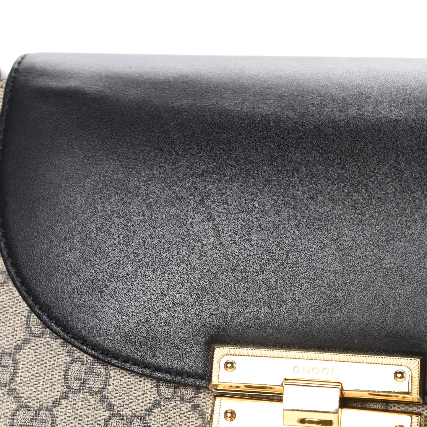 GG Supreme Monogram Web Medium Padlock Messenger Shoulder Bag Black