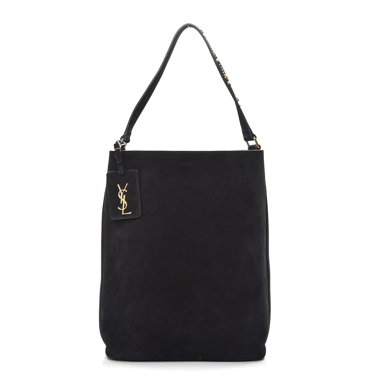 Suede Studded Bucket Bag Black