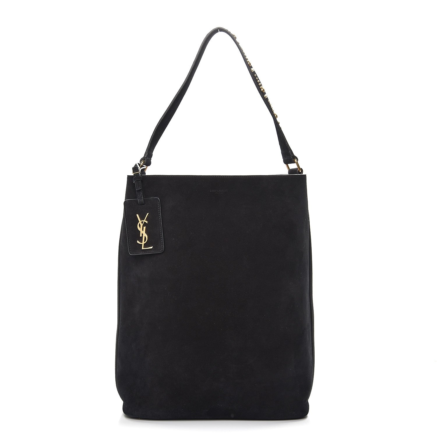 Saint Laurent Suede Studded Bucket Bag Black 1 of 11