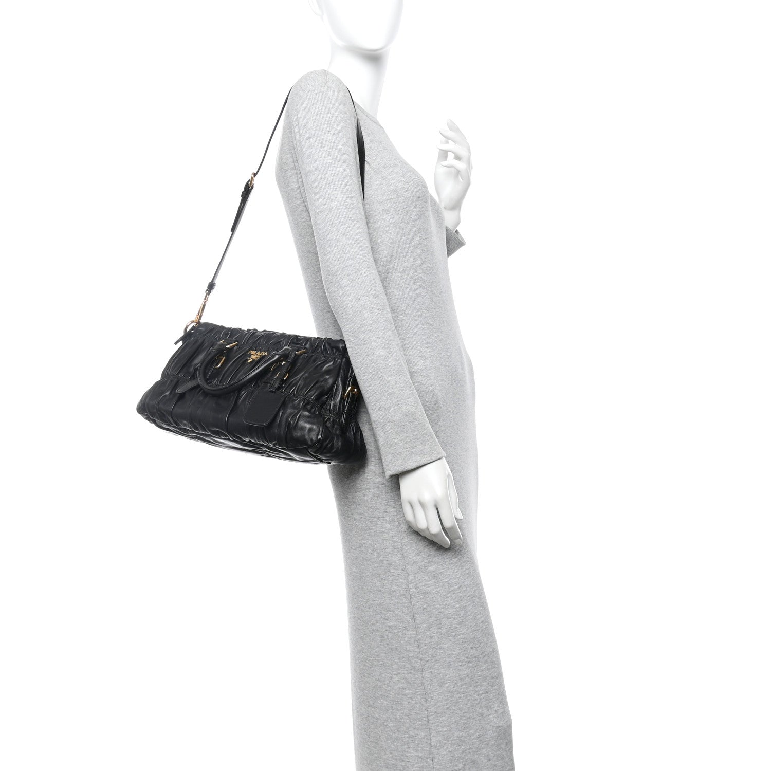 Prada Nappa Gaufre Shopping Satchel Black 2 of 9