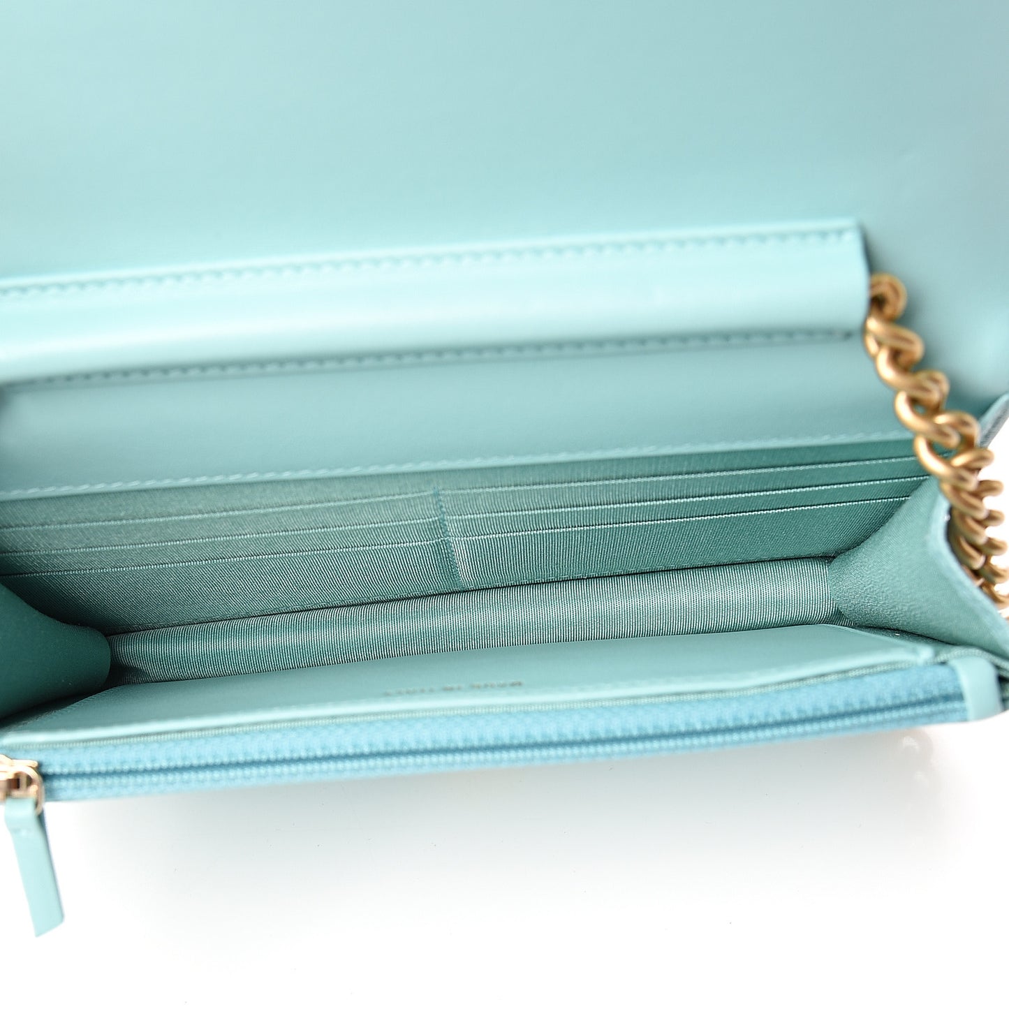 Caviar Quilted Boy Wallet On Chain WOC Light Blue
