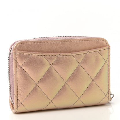 Chanel Iridescent Calfskin Quilted Zip Coin Purse Wallet Pink 3 of 8