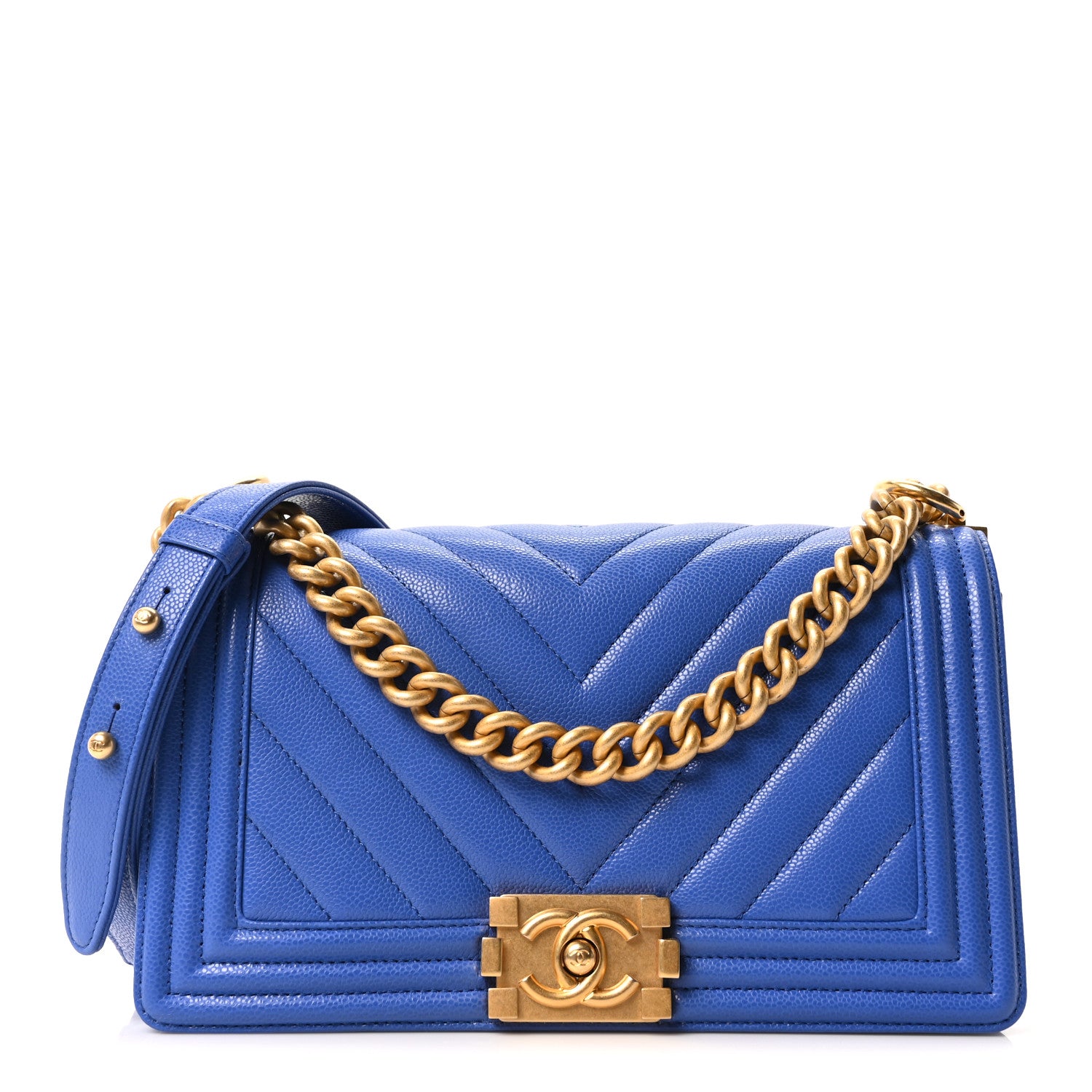 Chanel Caviar Chevron Quilted Medium Boy Flap Dark Blue 1 of 10