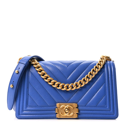 Chanel Caviar Chevron Quilted Medium Boy Flap Dark Blue 1 of 10