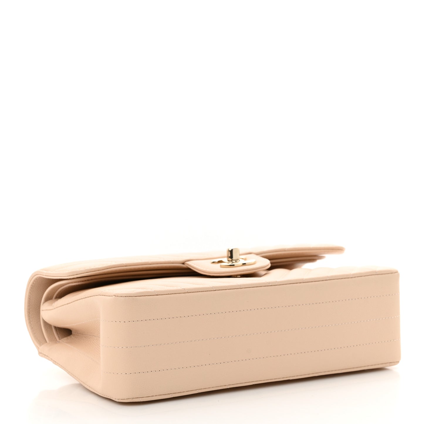 Caviar Chevron Quilted Small Double Flap Beige