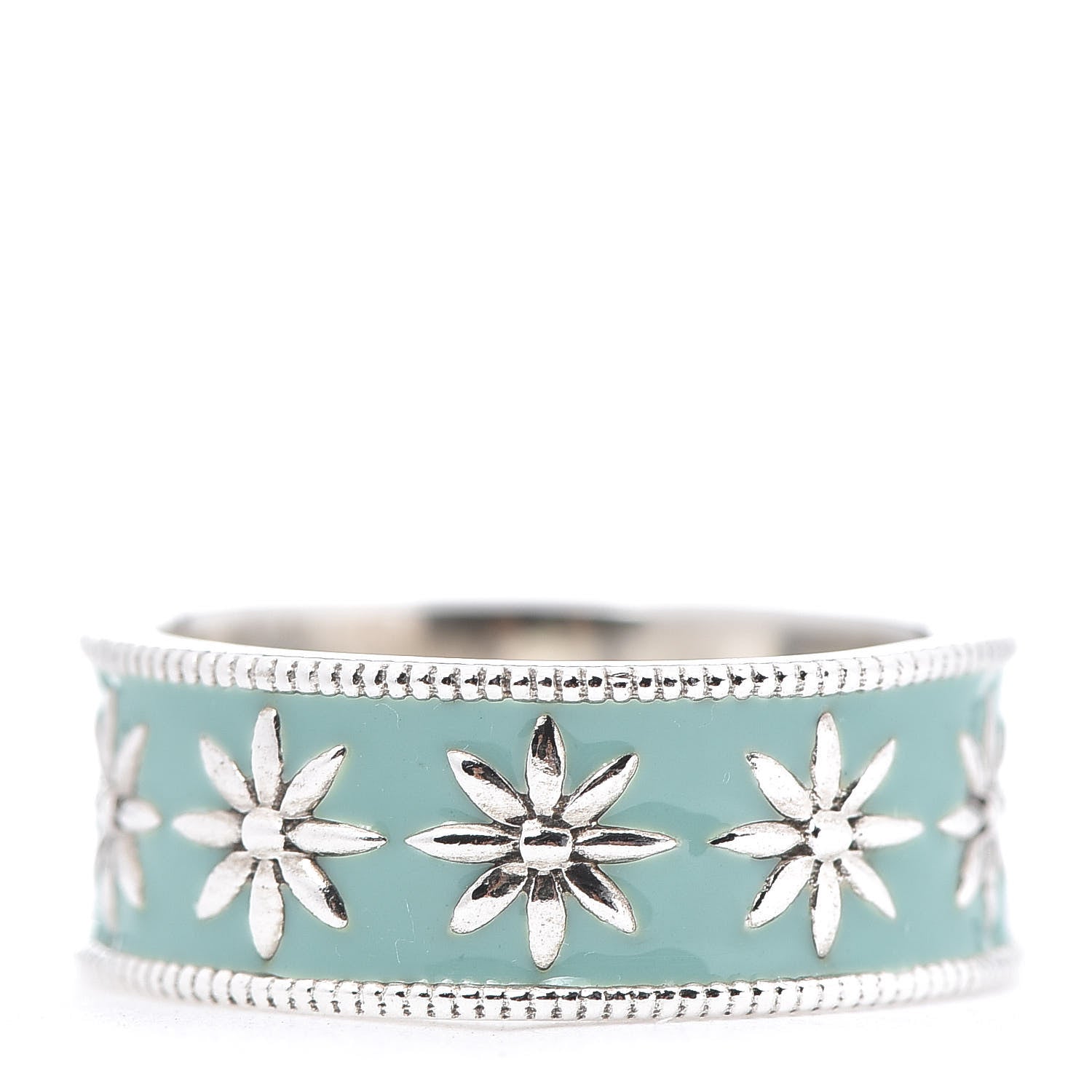Tiffany Sterling Silver Enamel Daisy Band Ring 53 6.25 3 of 5