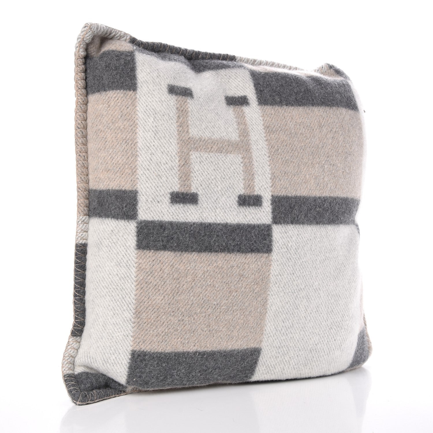 Hermes Wool Cashmere Avalon Bayadere Pillow PM Galet Ecru 3 of 6