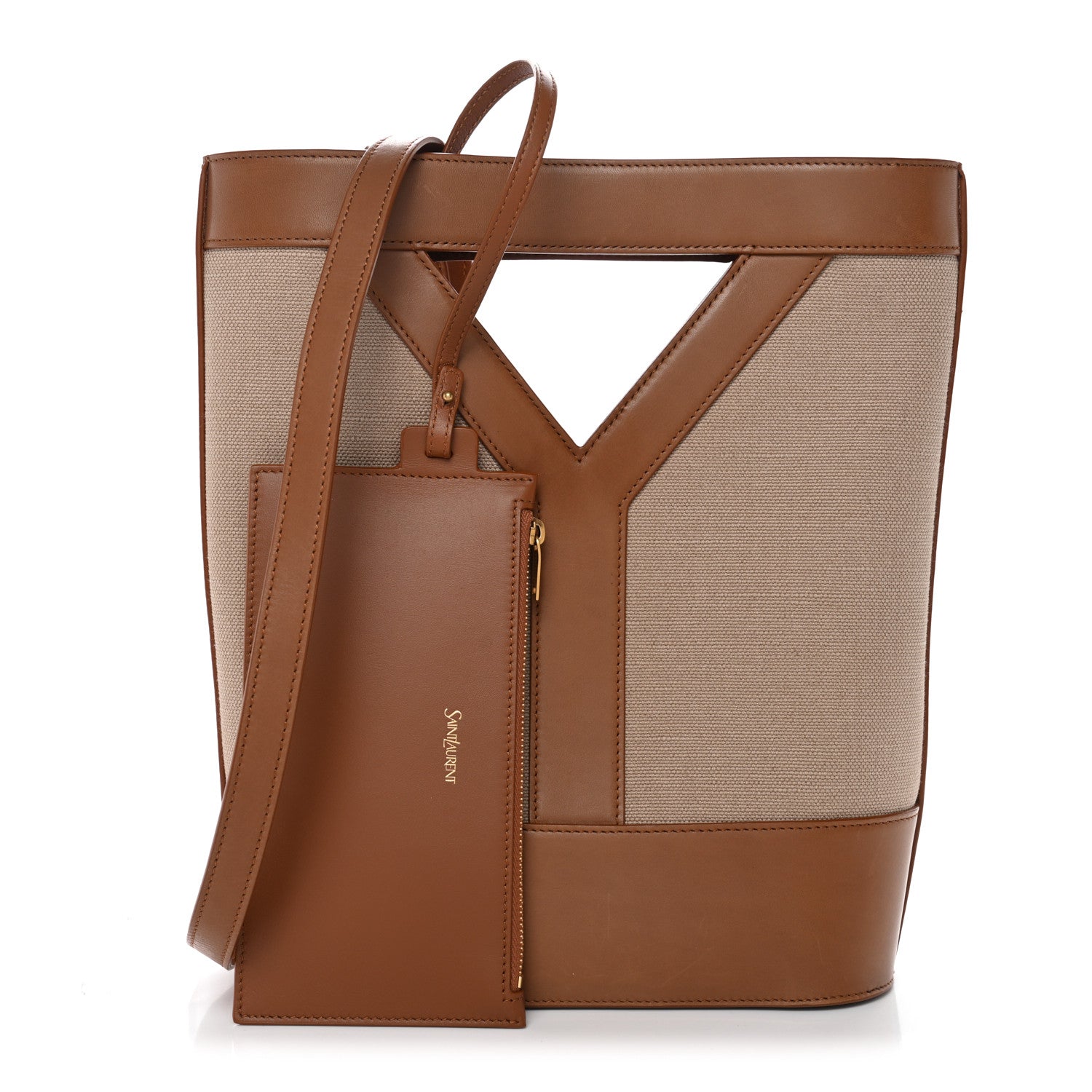 Saint Laurent Smooth Calfskin Canvas Y Small Bucket Bag White Camel 3 of 12