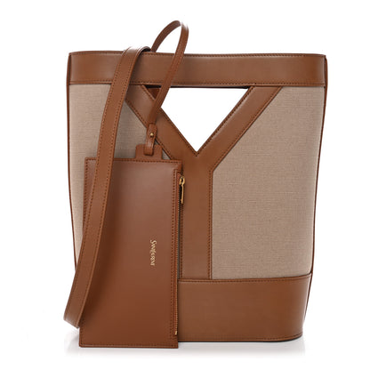 Saint Laurent Smooth Calfskin Canvas Y Small Bucket Bag White Camel 3 of 12