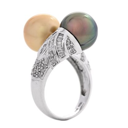 Parker & West by FASHIONPHILE 14K White Gold Diamond Gold Black Cultured Pearl .45ctw Bypass Ring 56 7.5 6 of 9