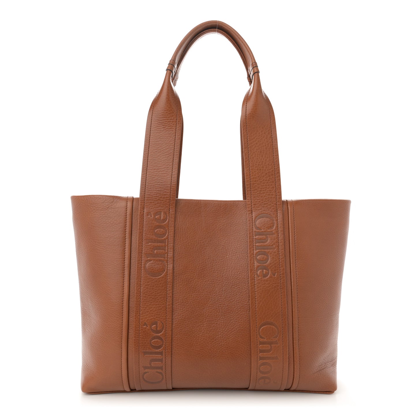 Shiny Grained Calfskin Medium Woody Tote Tan
