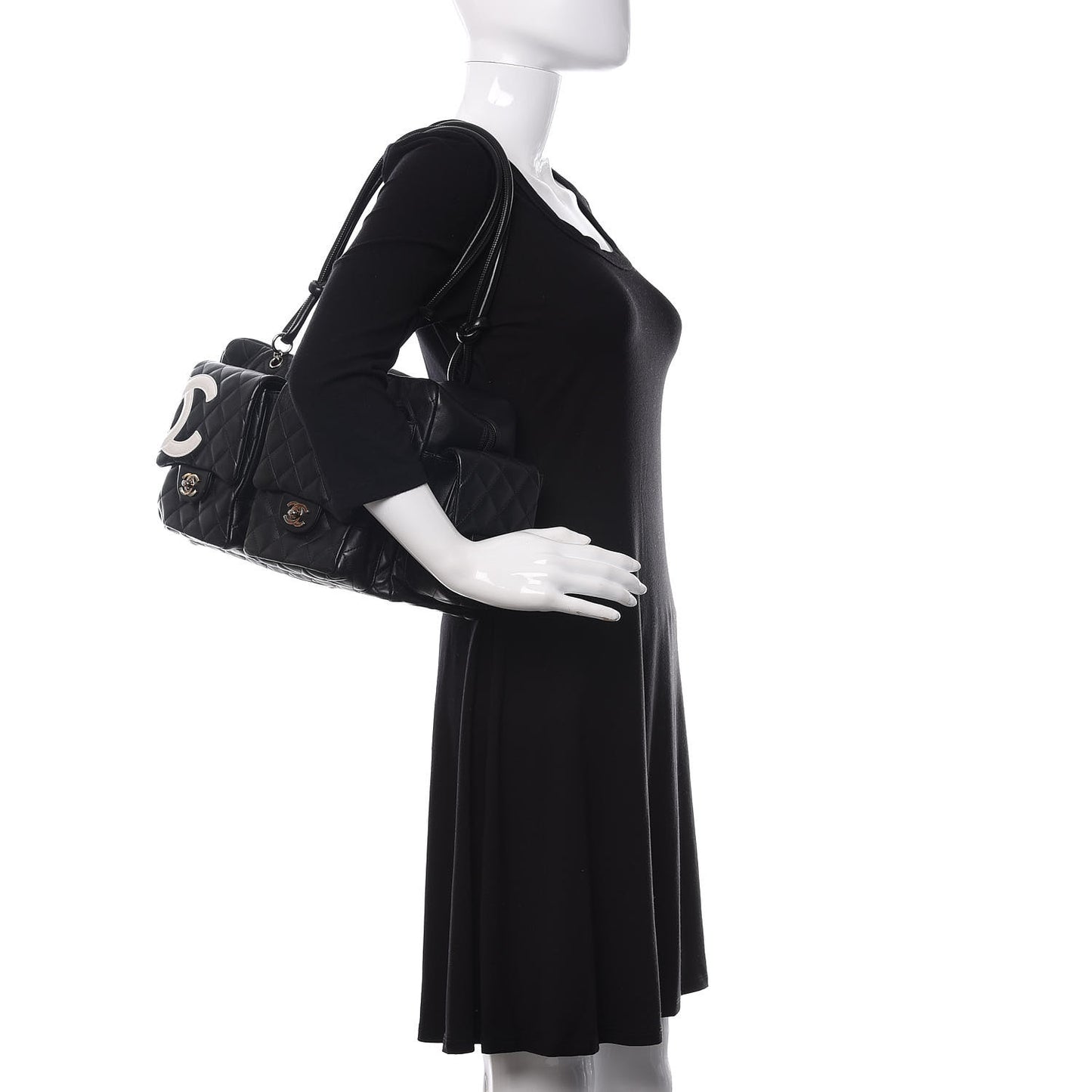 Calfskin Quilted Large Cambon Multipocket Reporter Black White