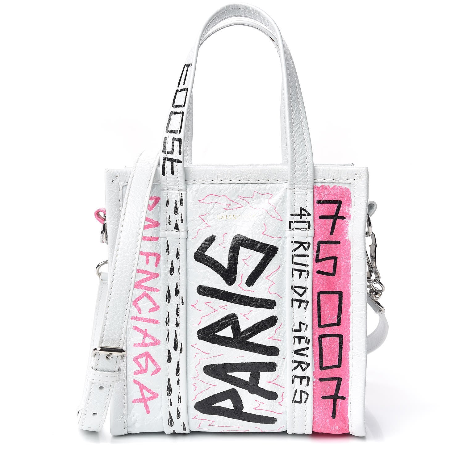 Balenciaga Agneau Arena Graffiti All Over XXS Bazar Shopper Tote White Multicolor 1 of 10