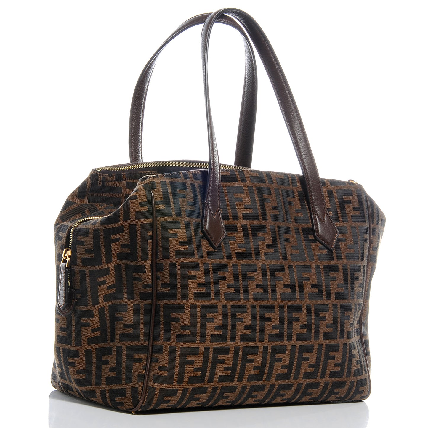 Zucca Vitello Artic Medium Double Zip Tote Tobacco Castagna